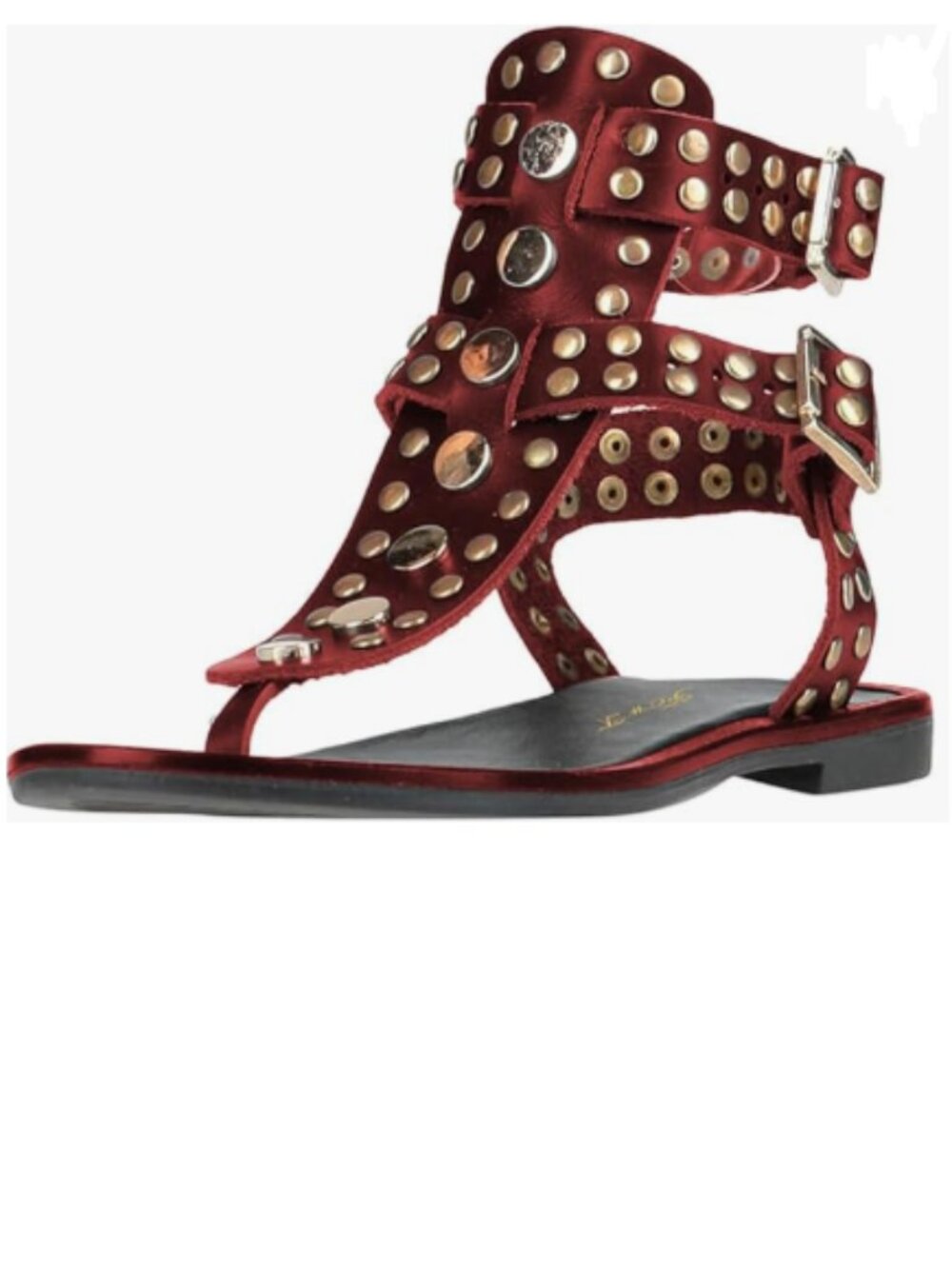 FOWT Red Round Split Toe Sandals Rivet Studded Flat Gladiators Ankle Strap Shoes